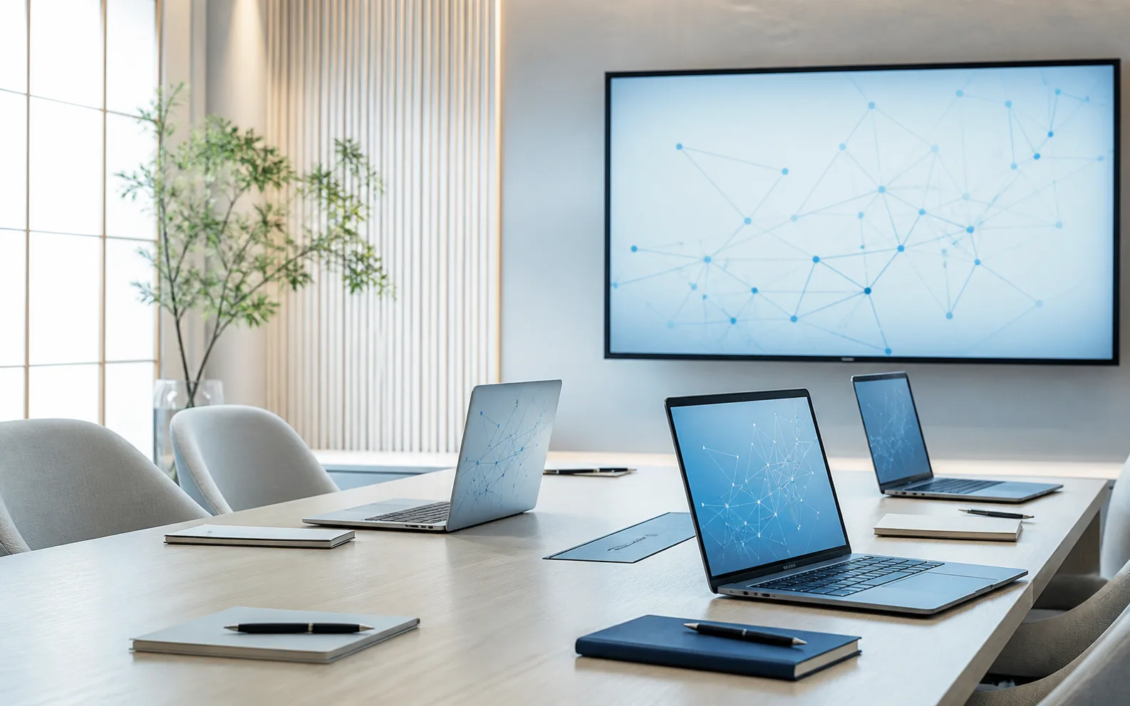 企業AI研修の準備が整った無人の研修室